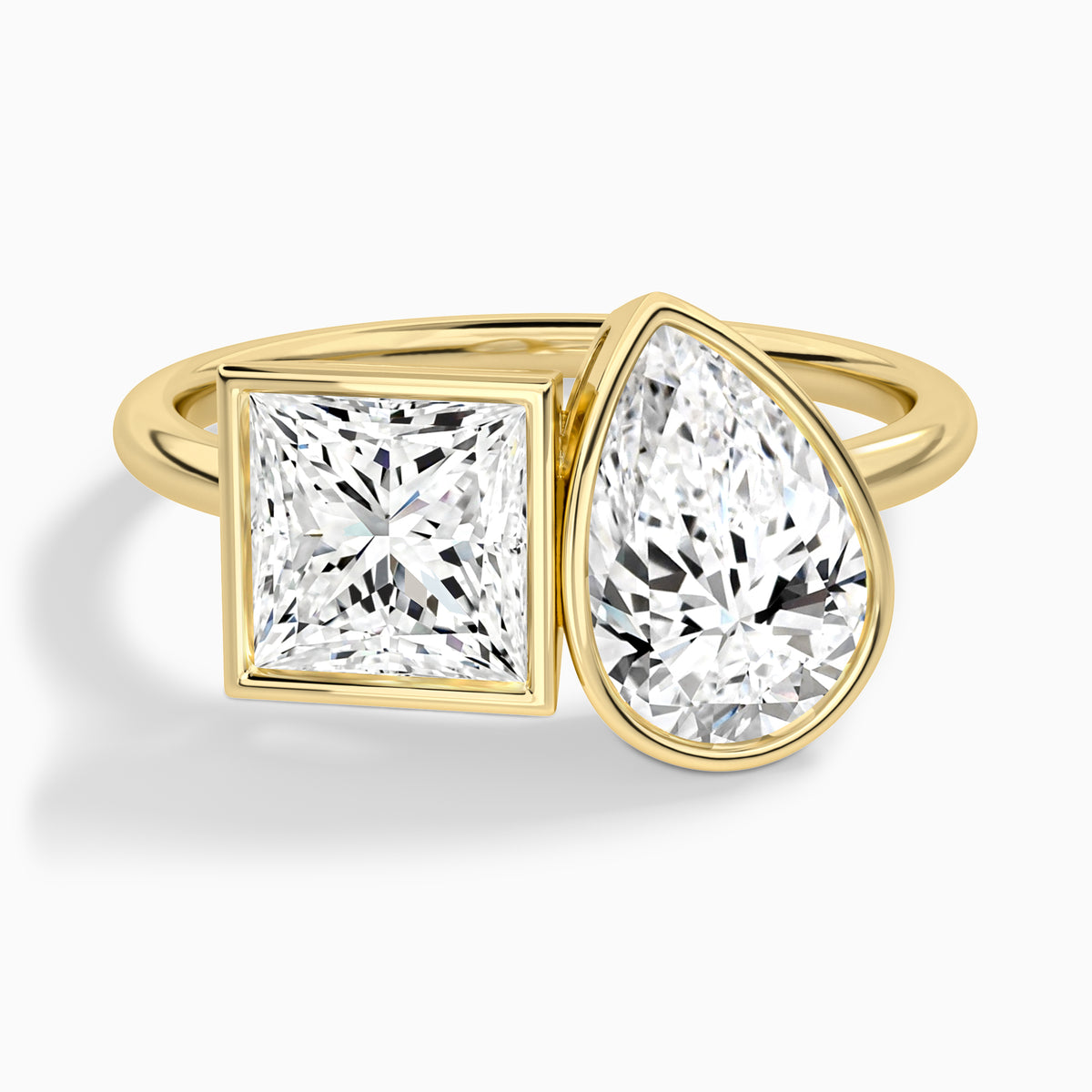 Bezel Toi Et Moi Princess and Pear Diamond Engagement Ring In 14K Yellow Gold - Lucenjuri