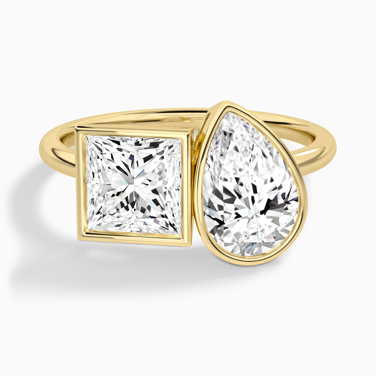 Bezel Toi Et Moi Princess and Pear Diamond Engagement Ring In 14K Yellow Gold - Lucenjuri