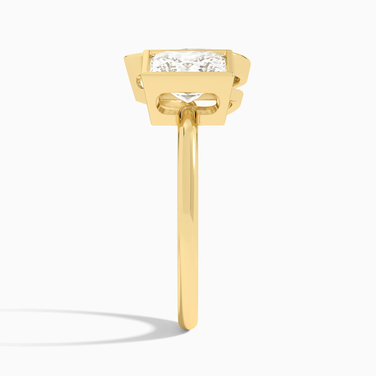Bezel Toi Et Moi Princess and Pear Diamond Engagement Ring In 14K Yellow Gold, Side View