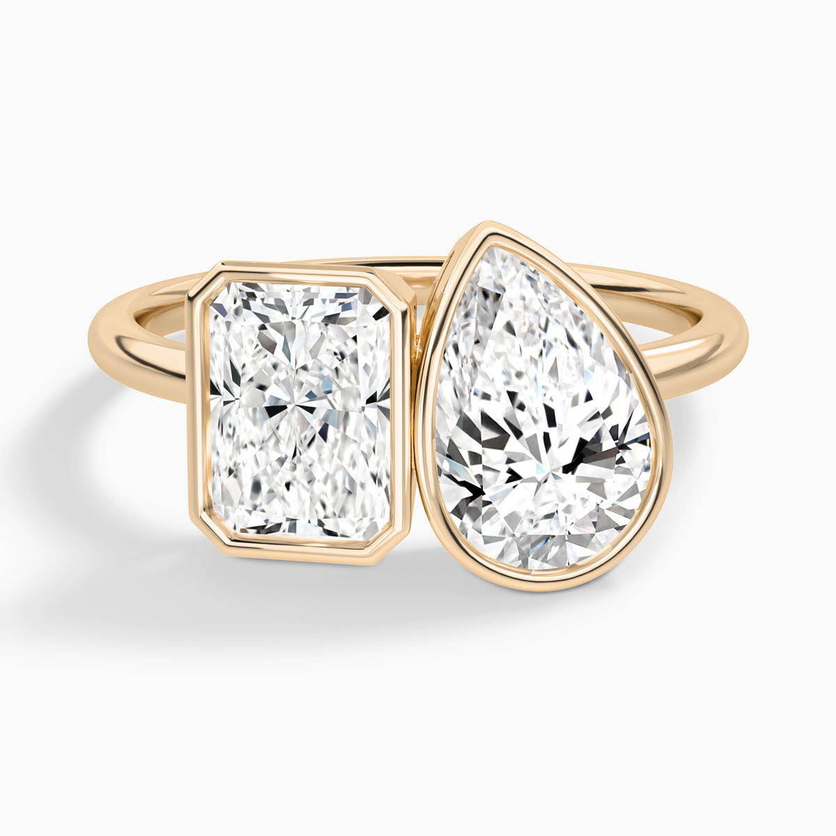 Bezel Toi Et Moi Radiant and Pear Diamond Engagement Ring In 14K Rose Gold - Lucenjuri