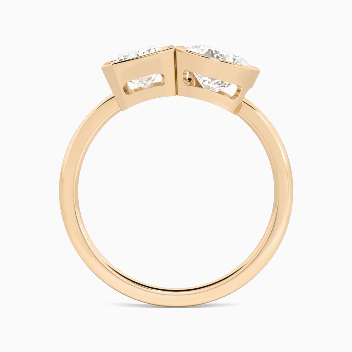 Bezel Toi Et Moi Radiant and Pear Diamond Engagement Ring In 14K Rose Gold, Top View