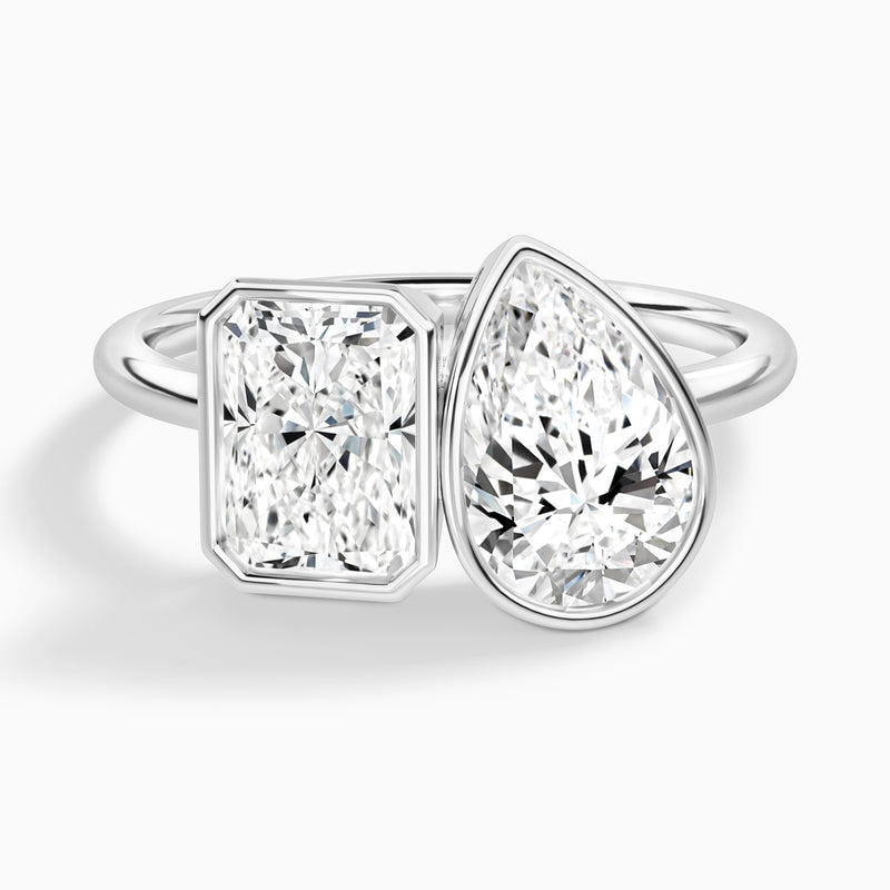 Bezel Toi Et Moi Radiant and Pear Diamond Engagement Ring In 14K White Gold - Lucenjuri