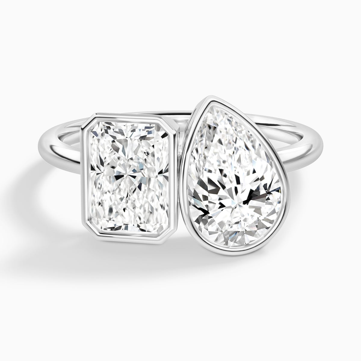 Bezel Toi Et Moi Radiant and Pear Diamond Engagement Ring In 14K White Gold - Lucenjuri