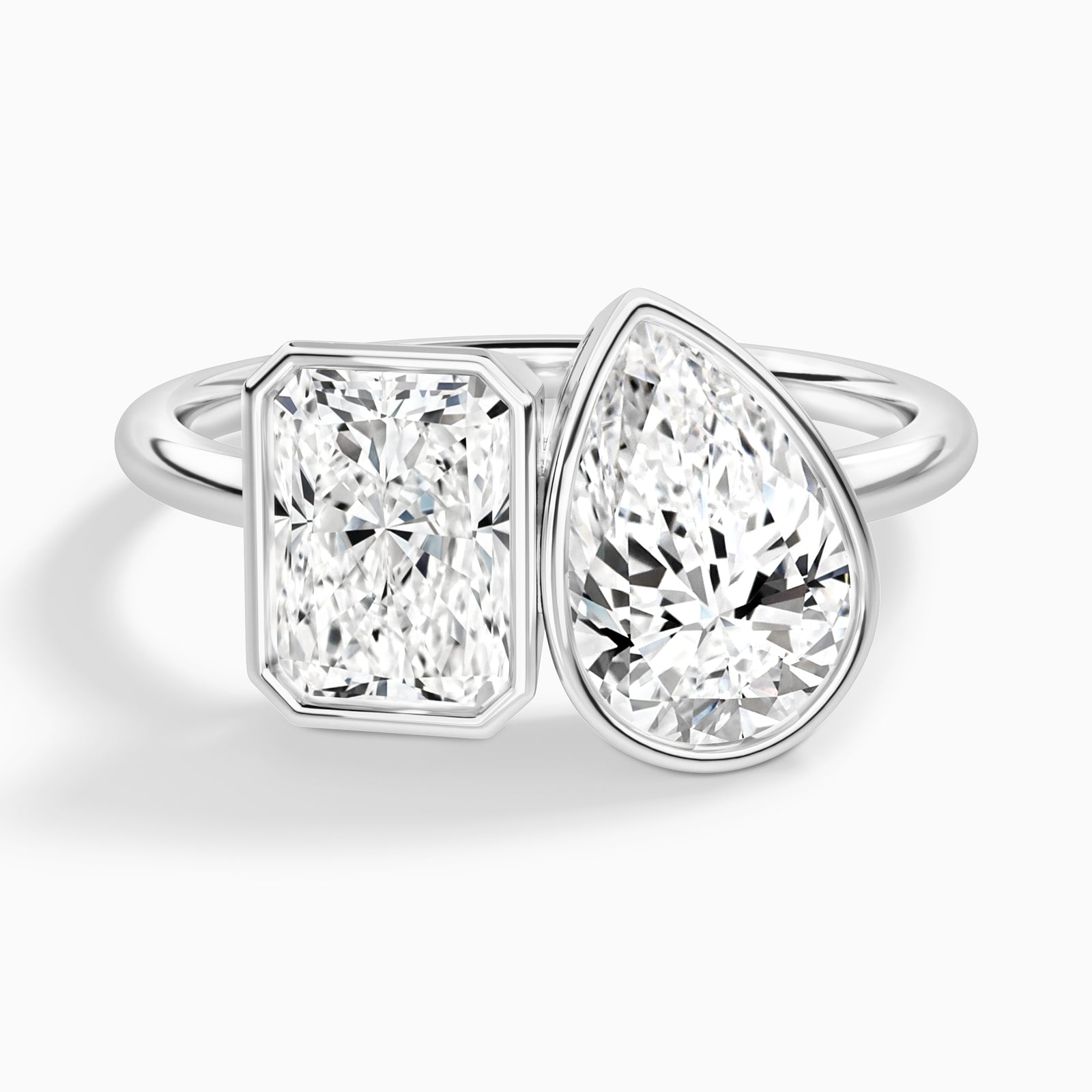 Bezel Toi Et Moi Radiant and Pear Diamond Engagement Ring In 14K White Gold - Lucenjuri