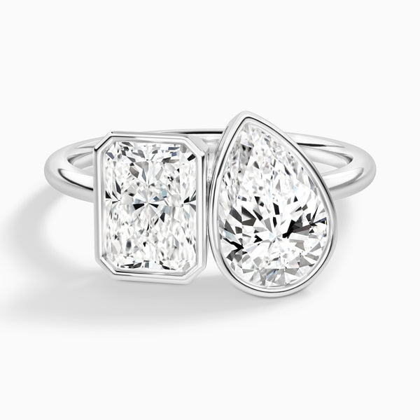 Bezel Toi Et Moi Radiant and Pear Diamond Engagement Ring In 14K White Gold - Lucenjuri