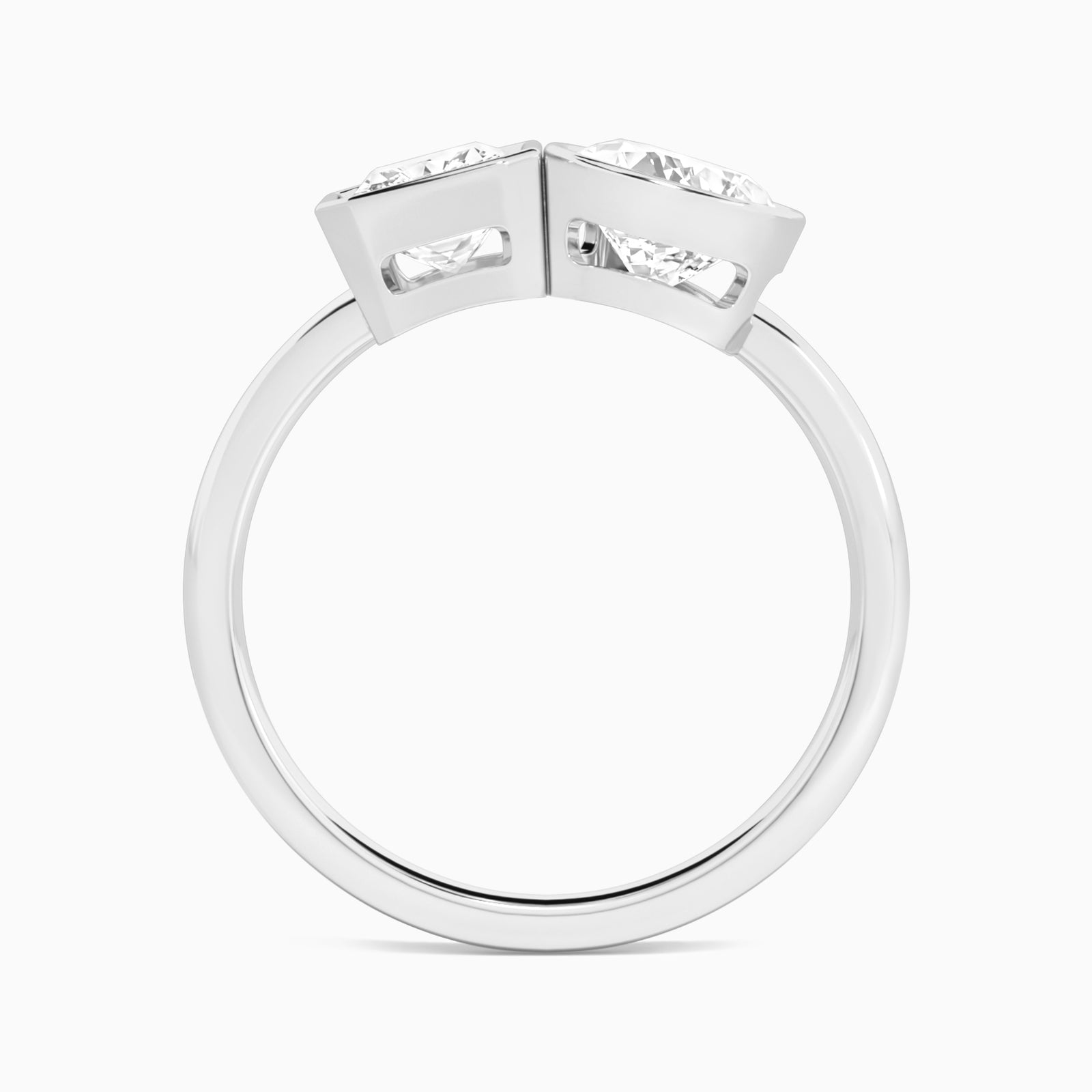 Bezel Toi Et Moi Radiant and Pear Diamond Engagement Ring In 14K White Gold, Top View
