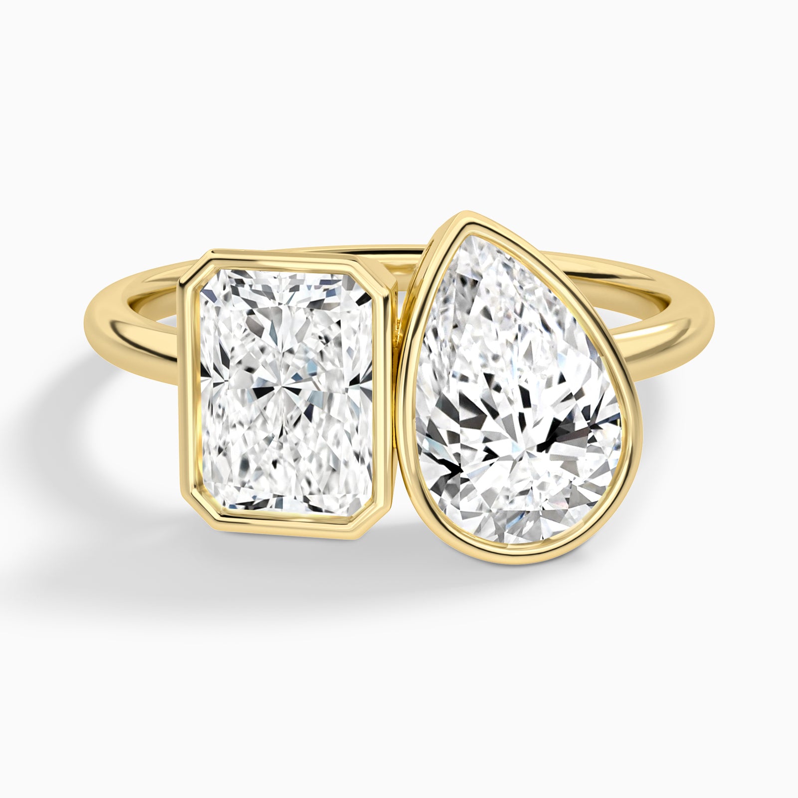 Bezel Toi Et Moi Radiant and Pear Diamond Engagement Ring In 14K Yellow Gold - Lucenjuri