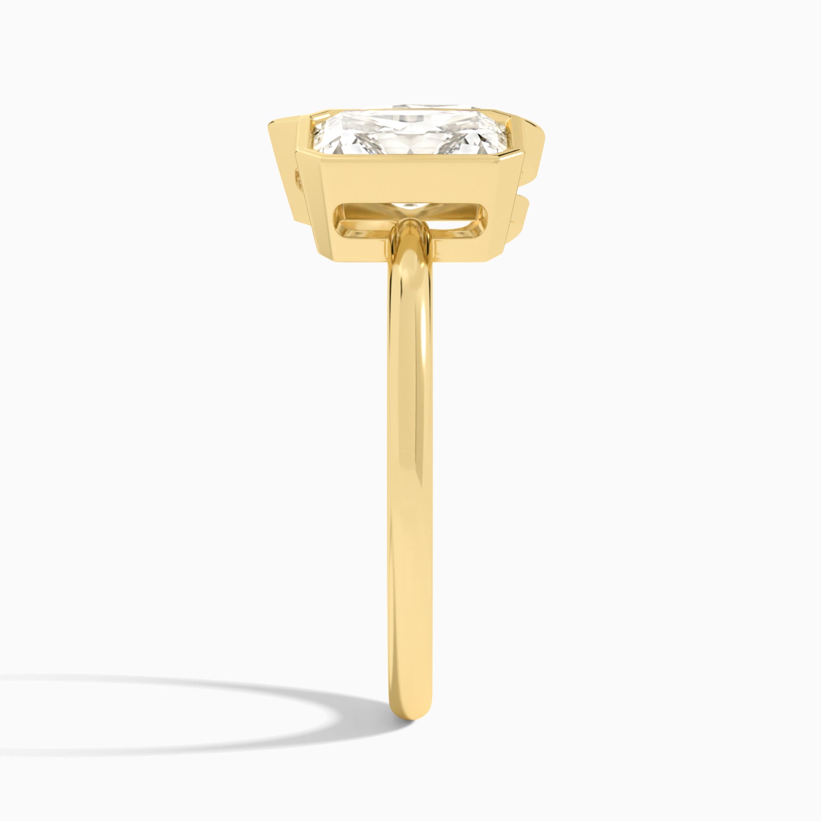 Bezel Toi Et Moi Radiant and Pear Diamond Engagement Ring In 14K Yellow Gold, Side View