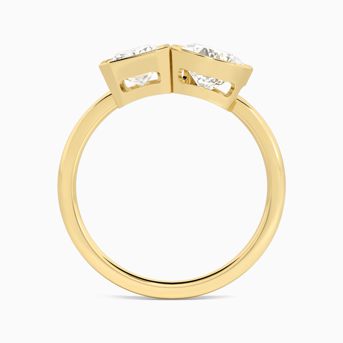 Bezel Toi Et Moi Radiant and Pear Diamond Engagement Ring In 14K Yellow Gold, Top View