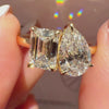 Toi et Moi diamond ring, emerald and pear cut two-stone ring, gold engagement ring, unique custom bridal jewelry.