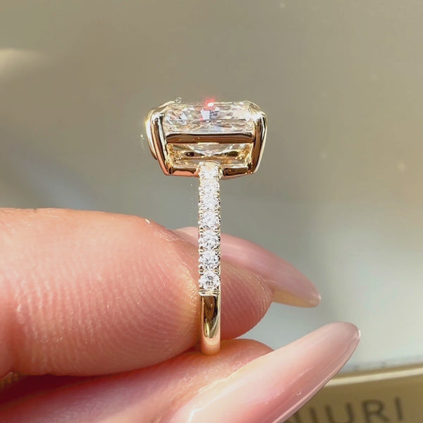 Radiant and pear diamond ring, yellow gold Toi et Moi engagement ring, 3 carat two-stone bridal jewelry, custom pavé diamond ring.