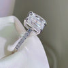 Emerald and pear diamond ring, pavé diamond band engagement ring, white gold bridal jewelry, custom toi et moi ring design.