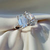 Emerald and pear cut Toi et Moi ring, white gold pavé engagement ring, custom two-stone diamond jewelry, luxury emerald cut bridal ring.