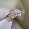 Emerald and pear cut Toi et Moi ring, yellow gold pavé band engagement ring, two-stone bridal jewelry, custom Toi et Moi diamond ring.