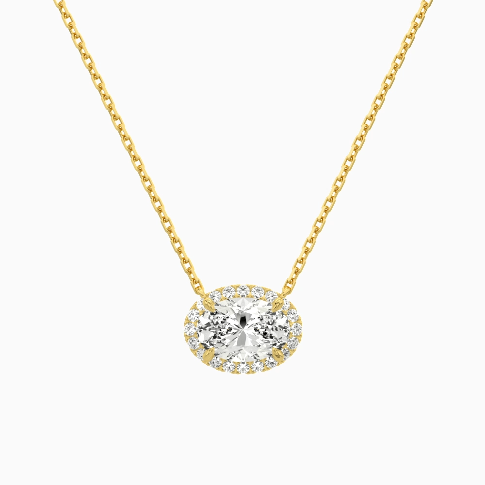 Product Video for Oval Halo Lab Grown Diamond Necklace In 14K Yellow Gold