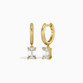 Emerald Solitaire Drop Huggie Hoop Earrings