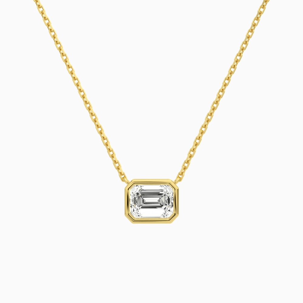 Product Video for Bezel Solitaire Emerald Lab Grown Diamond Necklace In 14K Yellow Gold
