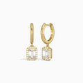 Emerald Halo Drop Huggie Hoop Earrings