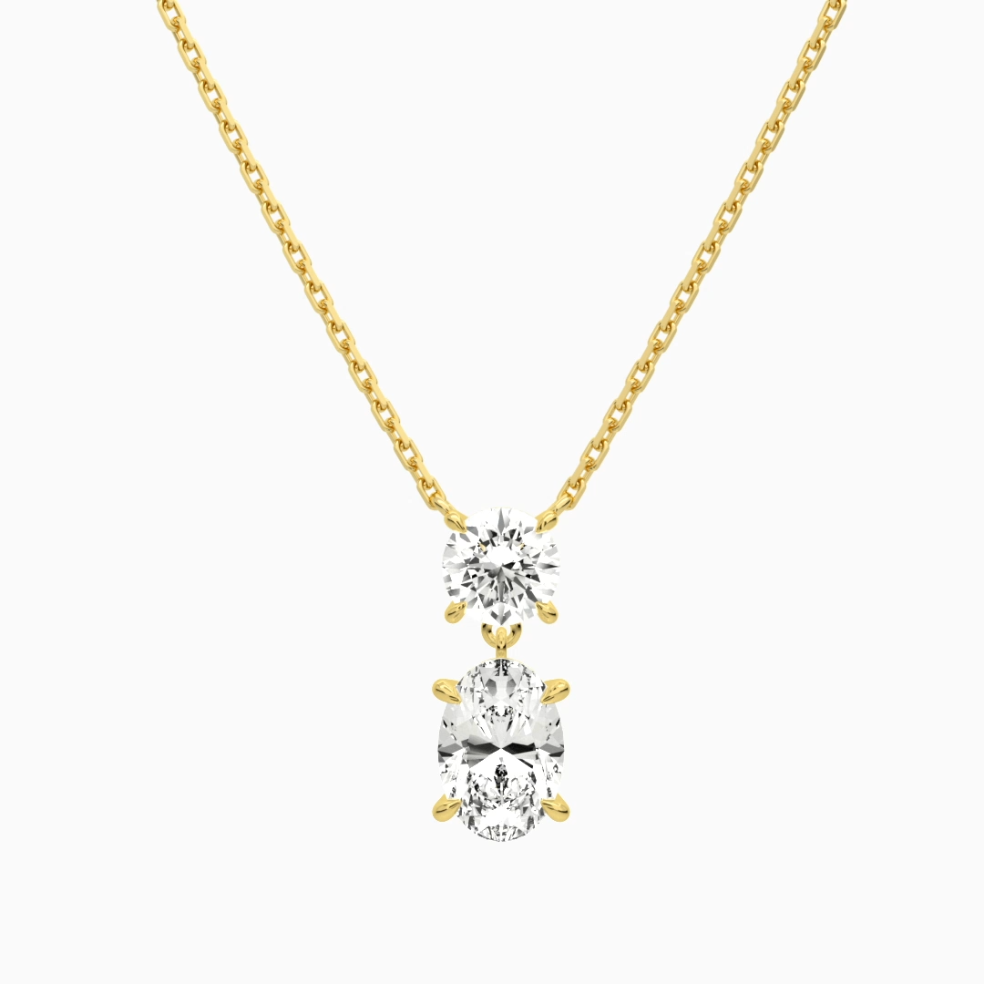 Product Video for Duo Drop Round and Oval Lab Grown Diamond Necklace In 18K Yellow Gold