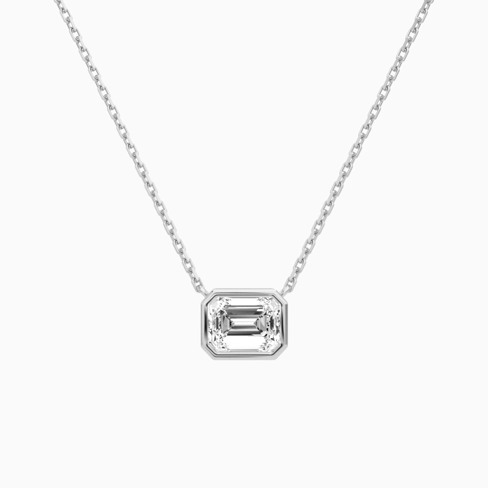 Product Video for Bezel Solitaire Emerald Lab Grown Diamond Necklace In 18K White Gold