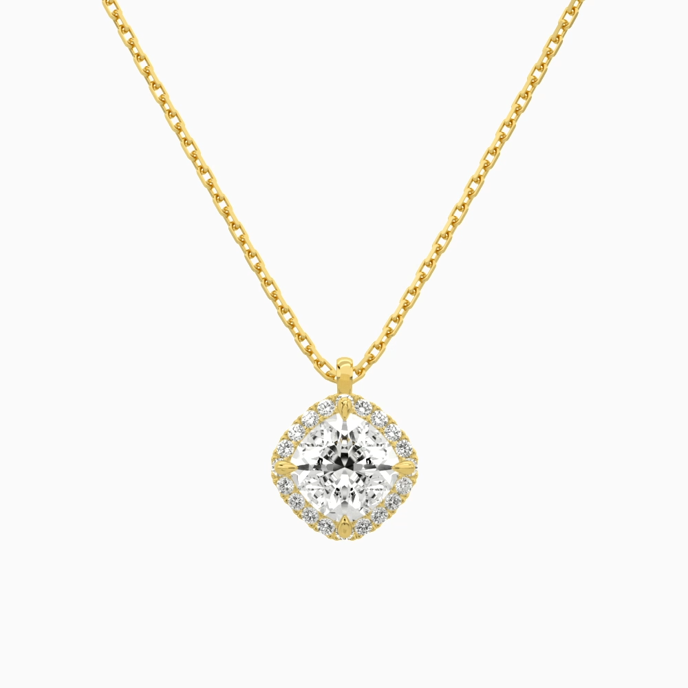 Product Video for Cushion Halo Lab Grown Diamond Pendant Necklace In 18K Yellow Gold