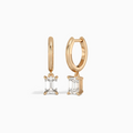 Emerald Solitaire Drop Huggie Hoop Earrings