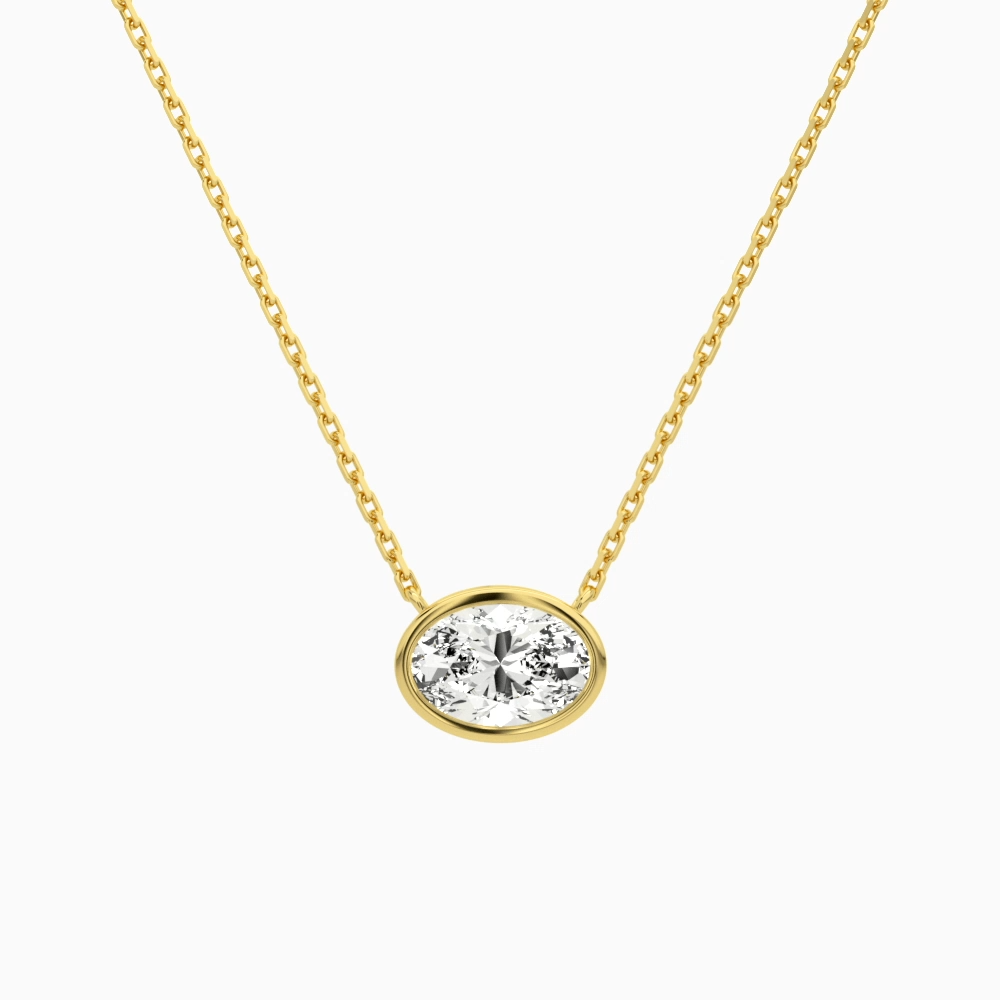 Product Video for Bezel Solitaire Oval Lab Grown Diamond Necklace In 18K Yellow Gold
