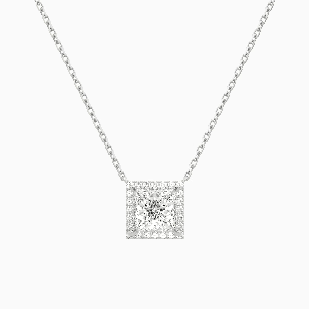 Product Video for Princess Halo Lab Grown Diamond Necklace In 18K White Gold