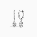 Oval Bezel Drop Huggie Hoop Earrings