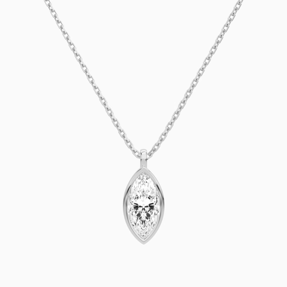 Product Video for Bezel Solitaire Marquise Lab Grown Diamond Pendant Necklace In 18K White Gold