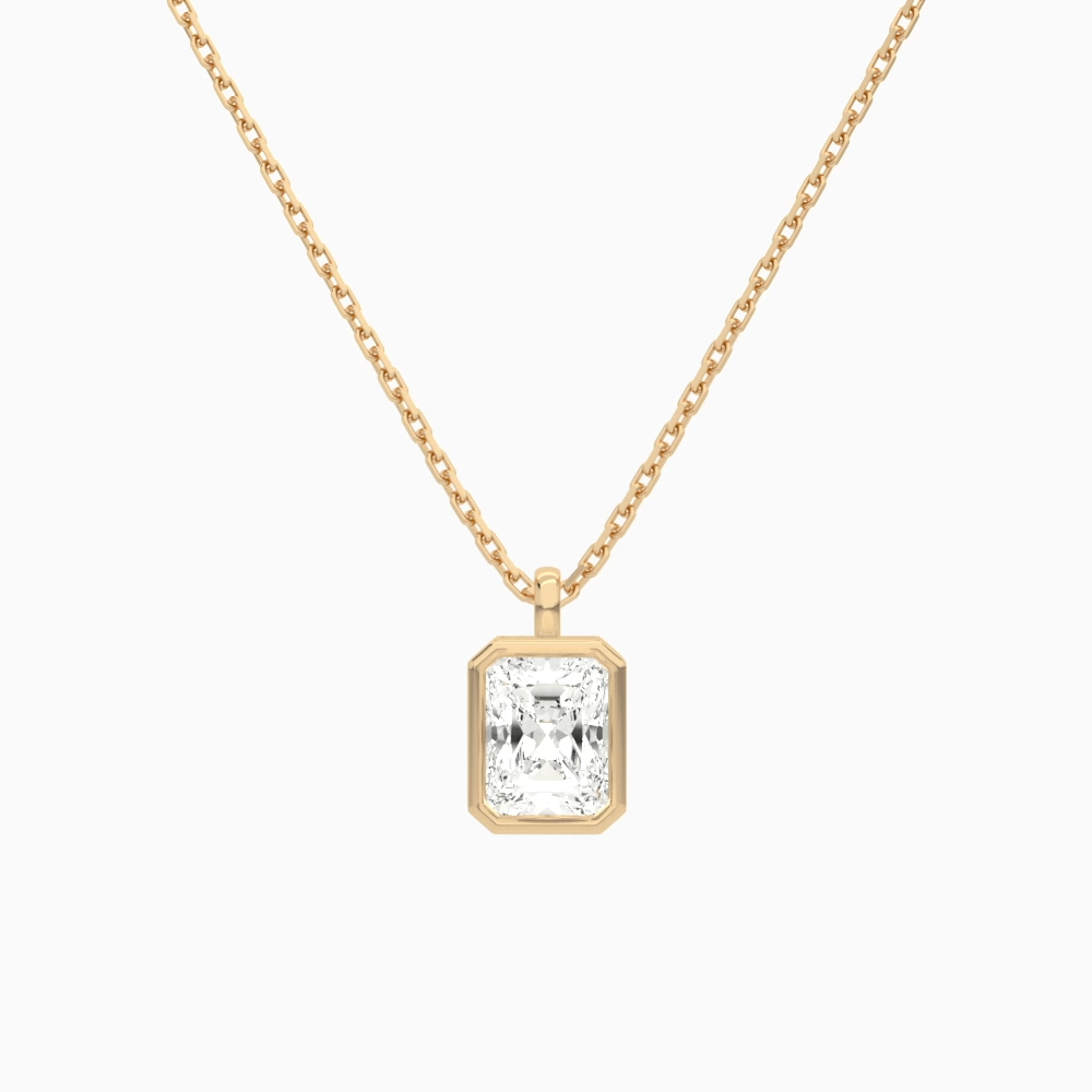 Product Video for Bezel Solitaire Radiant Lab Grown Diamond Pendant Necklace In 14K Rose Gold