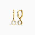 Round Bezel Drop Huggie Hoop Earrings
