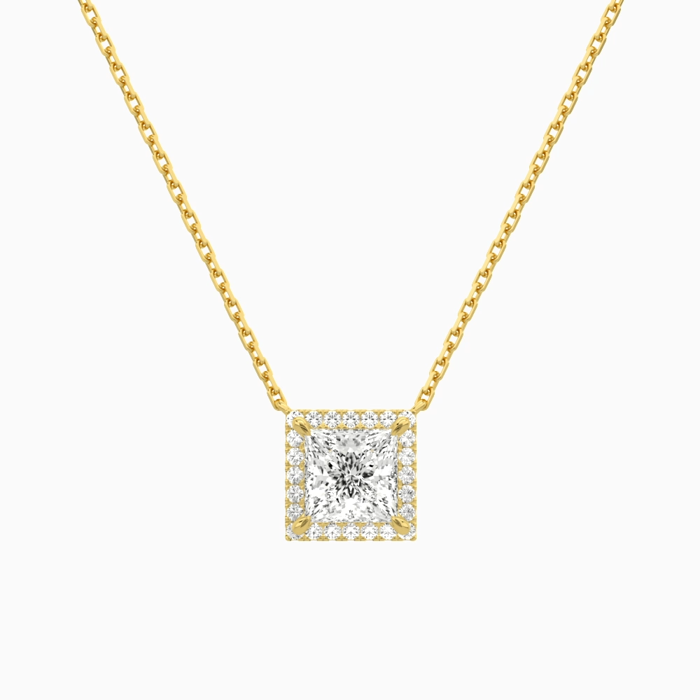 Product Video for Princess Halo Lab Grown Diamond Necklace In 14K Yellow Gold