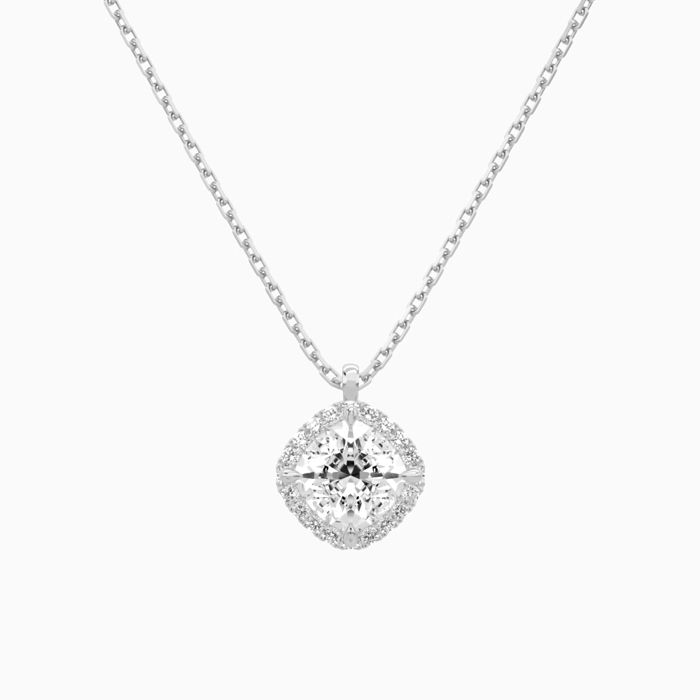 Product Video for Cushion Halo Lab Grown Diamond Pendant Necklace In Platinum
