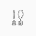Princess Bezel Drop Huggie Hoop Earrings