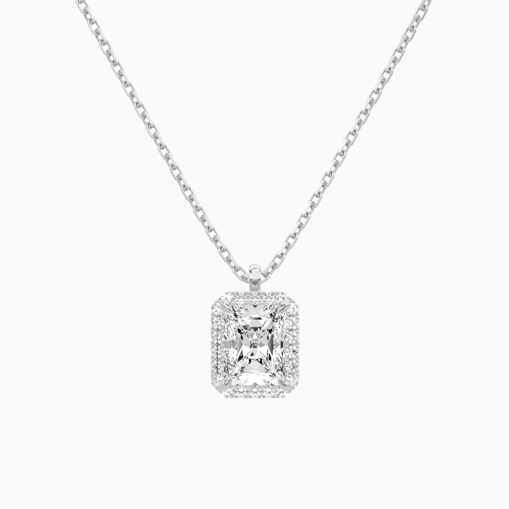 Product Video for Radiant Halo Lab Grown Diamond Pendant Necklace In 18K White Gold