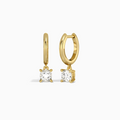 Cushion Solitaire Drop Huggie Hoop Earrings