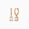 Emerald Bezel Drop Huggie Hoop Earrings