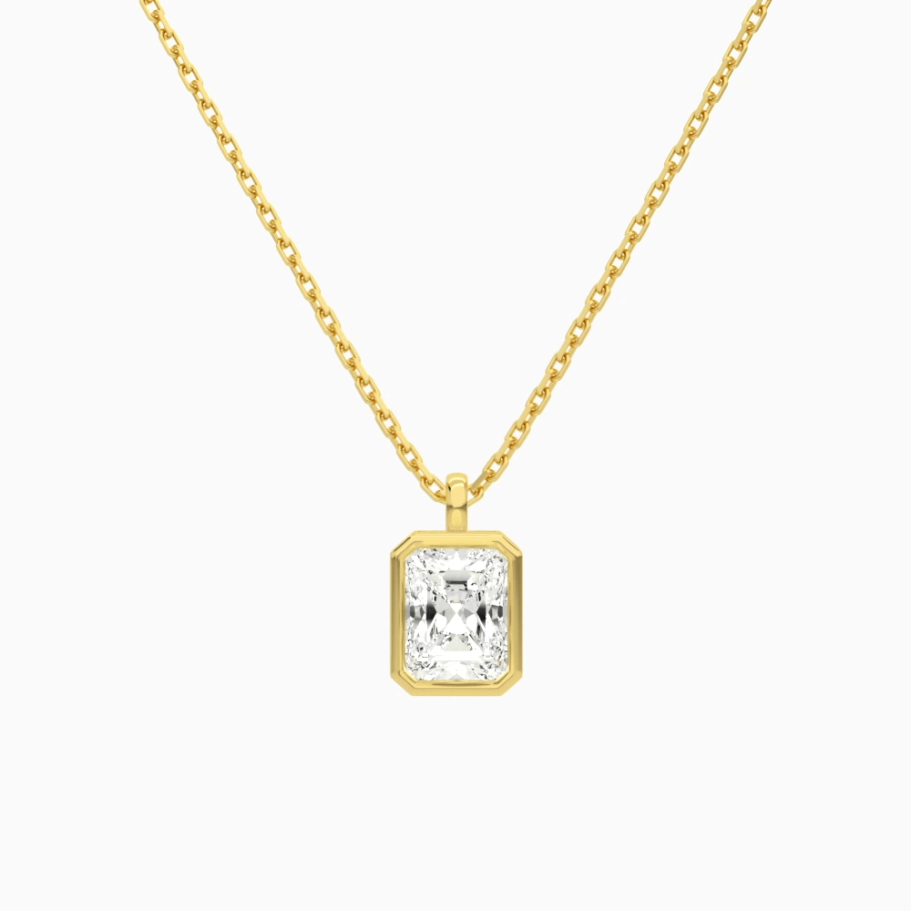 Product Video for Bezel Solitaire Radiant Lab Grown Diamond Pendant Necklace In 14K Yellow Gold