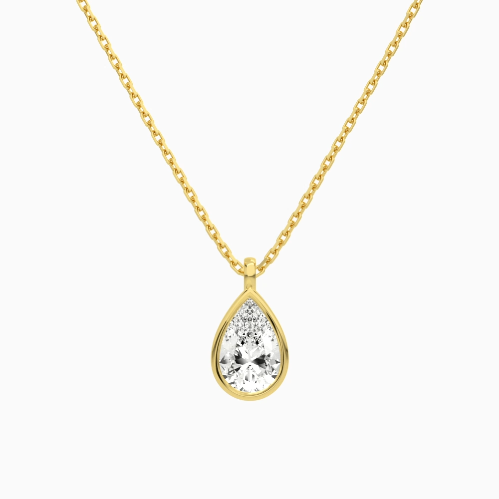Product Video for Bezel Solitaire Pear Lab Grown Diamond Pendant Necklace In 18K Yellow Gold