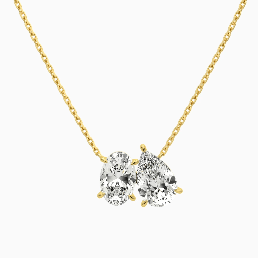 Product Video for Toi Et Moi Oval and Pear Lab Grown Diamond Necklace In 14K Yellow Gold