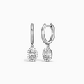 Oval Halo Drop Huggie Hoop Earrings