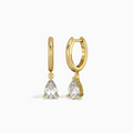 Pear Solitaire Drop Huggie Hoop Earrings