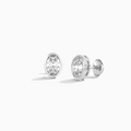 Oval Bezel Solitaire Diamond Stud Earrings