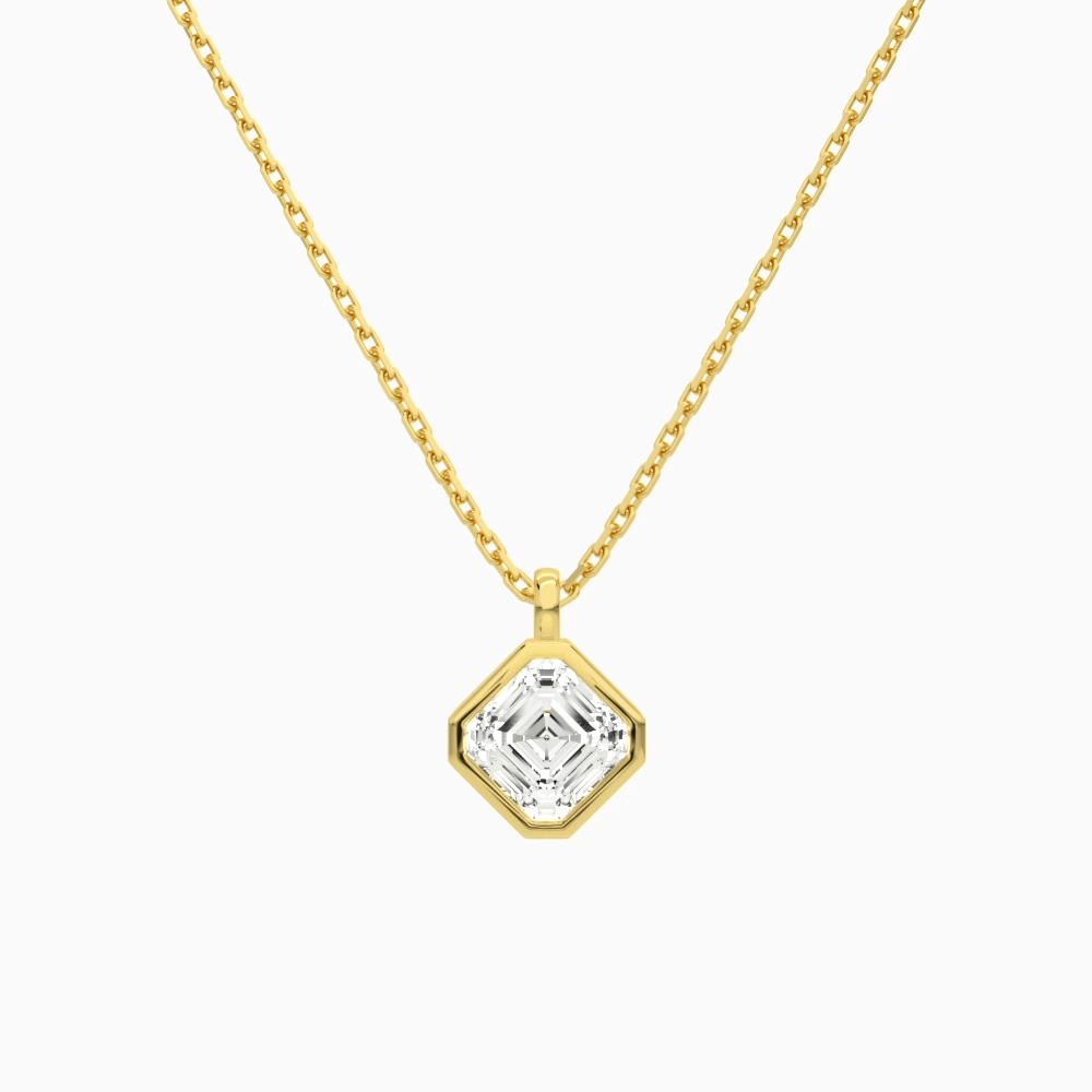 Product Video for Bezel Solitaire Asscher Lab Grown Diamond Pendant Necklace In 14K Yellow Gold