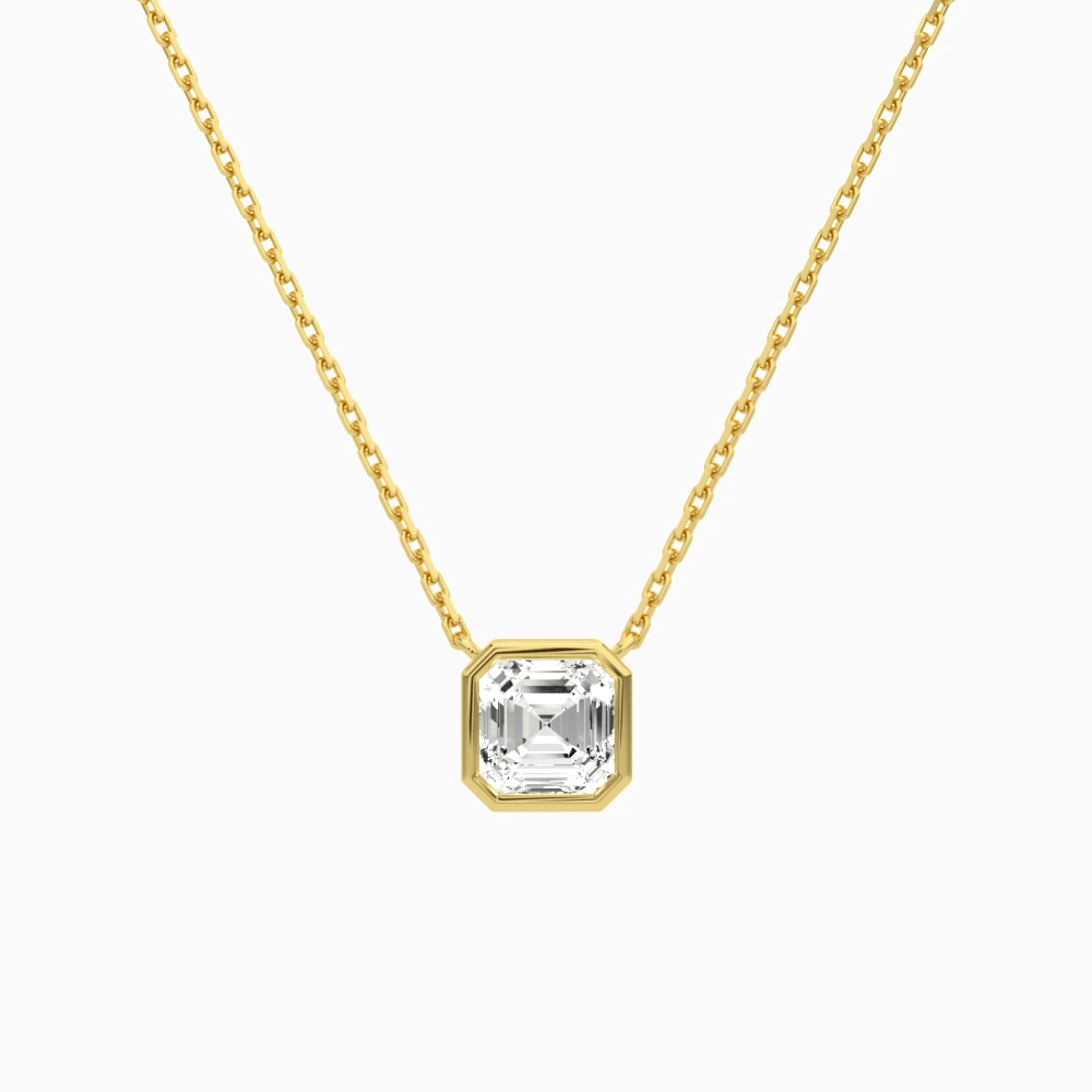 Product Video for Bezel Solitaire Asscher Lab Grown Diamond Necklace In 18K Yellow Gold