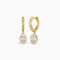 Oval Halo Drop Huggie Hoop Earrings