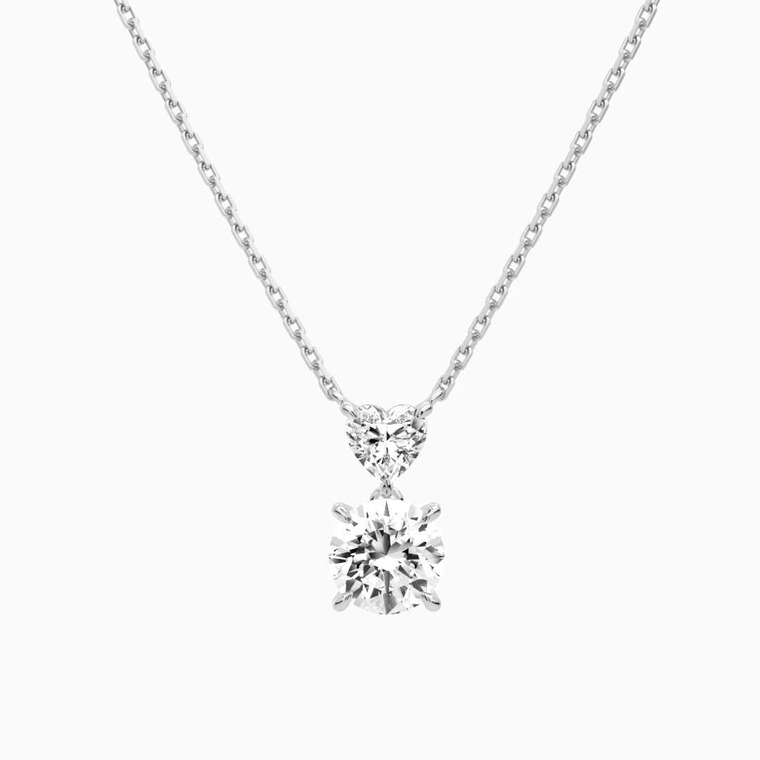 Product Video for Duo Drop Heart and Round Lab Grown Diamond Necklace In 14K White Gold