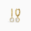 Round Halo Drop Huggie Hoop Earrings