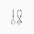 Round Bezel Drop Huggie Hoop Earrings
